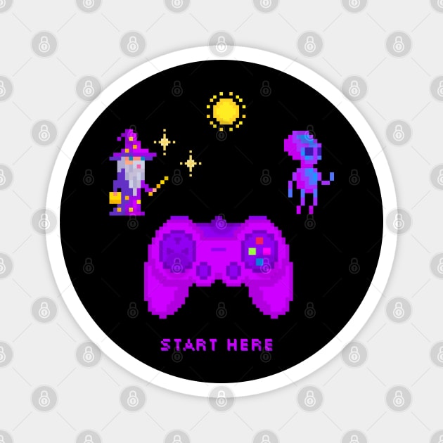 Start Here - Gamer -Pixel Magnet by Graphic_01_Sl